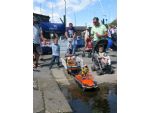 Andrew and Margaret Chandler's scratch built trailer and lifeboat combination with the DUKW driving down the slipway into the water.